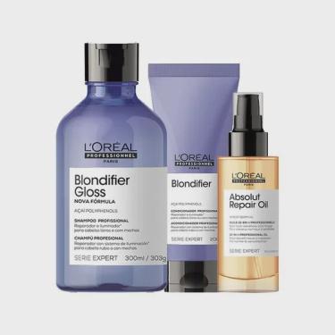 Imagem de Kit L'Oréal Professionnel Serie Expert Blondifier- Shampoo Gloss 300 ml + Condicionador 200 ml + Óleo 90 ml