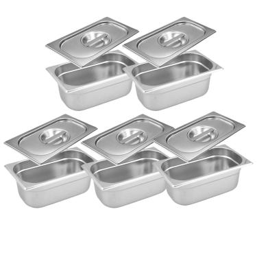 Imagem de Conj 5 Cuba Gastronômica Inox GN 1/9x65 mm 0,67 L sem alça COM TAMPA