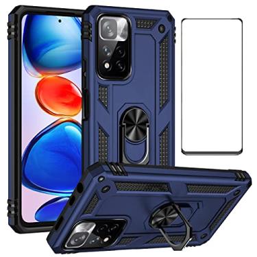 Imagem de Capa para Xiaomi redmi Note 11 Pro com protetor de tela, capa redmi Note 11 Pro 5G, anel de rotação de 360 graus suporte capa à prova de choque de nível militar funciona com suporte magnético para carro (azul)