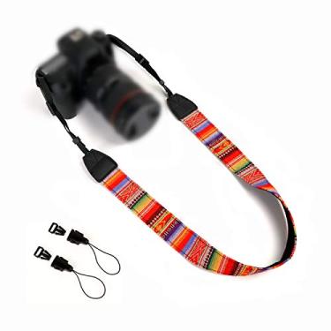 Imagem de WANBY Alça de ombro macia com fivelas de liberação rápida para câmera de vídeo universal com alça de cinto vintage para mulheres e homens todas as câmeras DSLR SLR, Rainbow