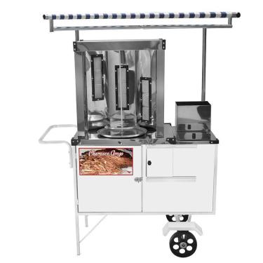 Imagem de Carrinho de Churrasco Grego Cefaz Branco Rodas Maciças e Toldo BL19M/T