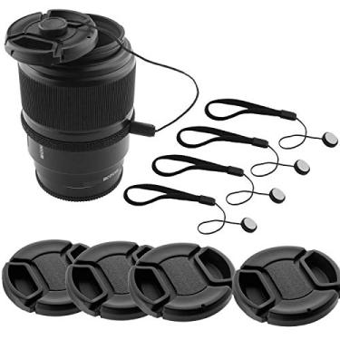 Imagem de CamKix Compatível com Nikon, Canon, Sony, conjunto de tampas de lente de 58 mm - 4 tampas de lente de encaixe para câmeras DSLR - 4 protetores de tampa de lente - pano de limpeza de microfibra