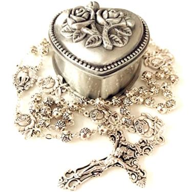 Imagem de elegantmedical Rosário católico de 5 décadas feito à mão, caixa de presente com cruz e crucifixo da Itália, 20" (50CM), Metal, Sem Pedra Preciosa