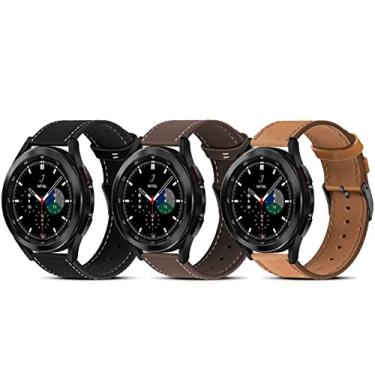 Imagem de (Pacote com 3) Pulseira de couro G.P compatível com Galaxy Watch 4 Classic 46 mm e 42 mm, pulseira de relógio de liberação rápida de 20 mm compatível com Samsung Galaxy Watch 4 de 40 mm e 44 mm/Active 2/3 de 41 mm, marrom, café, preto, couro, Aço inoxidável