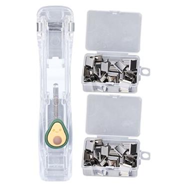 Imagem de Dispensador de Clipes de Papel Portátil, Multiuso, Pinça de Papel Portátil Forte para Fixar Documentos de Papel de Folhas Soltas (Estilo Abacate e 2 Caixas de Clipes)