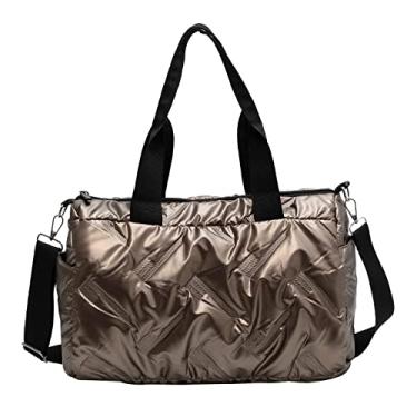 Imagem de Bolsa feminina grande de viagem bolsa de ombro transversal acolchoada de inverno bolsa de ginástica esportiva, Khaki