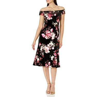 Imagem de Adrianna Papell Vestido feminino de veludo com ombros de fora, Preto Multi, 36