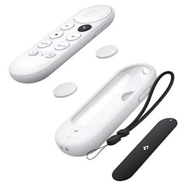 Imagem de Spigen Silicone Fit Projectada para Chromecast Voice Controle Remoto com Capa para Google TV Capa (Placa de metal e magnético incluídos) - Branco