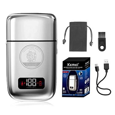 Imagem de KEMEI Aparadores elétricos para homens, barbeador elétrico profissional sem fio todo de metal, lâminas de titânio de lítio, aparador de barba facial recarregável por USB