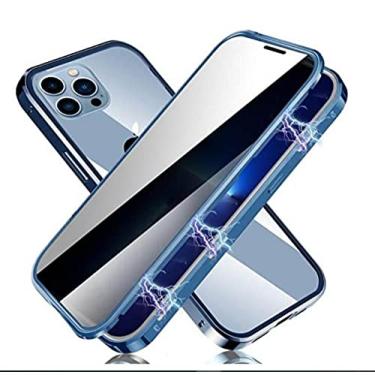 Imagem de para capa de telefone de tela de privacidade de proteção de vidro dupla face pára-choques de metal para iphone 13 12 11 pro max mini 6 7 8 plus x xs xr, azul, para iphone 7 plus