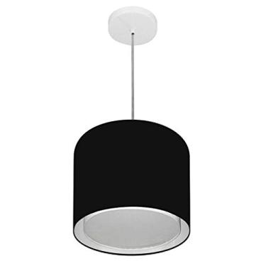 Imagem de Lustre Pendente Cilíndrico Duplo Cúpula Tecido 30/30x25 cm, Vivare Iluminação, Pendente4284 PR, Preto, Pequeno
