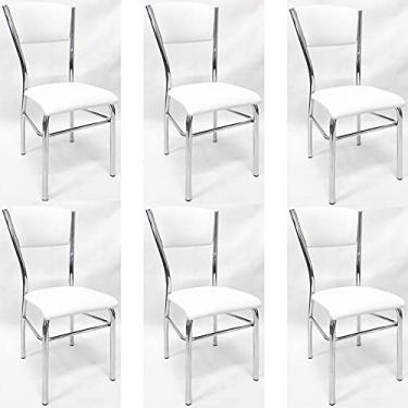 Imagem de Kit 6 Cadeiras de COZINHA com reforço cromada assento e encosto branco - Poltronas do Sul