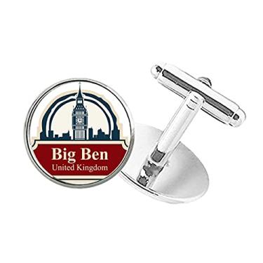 Imagem de DIYthinker United Kingdom Country City Big Ben London Reino Unido abotoaduras de botão redondo