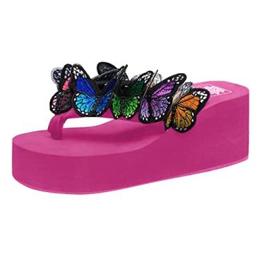 Imagem de Sandálias femininas de borboleta, floral, anabela, chinelos, sapatos de praia, sapatos de praia, salto alto, B, 8.5