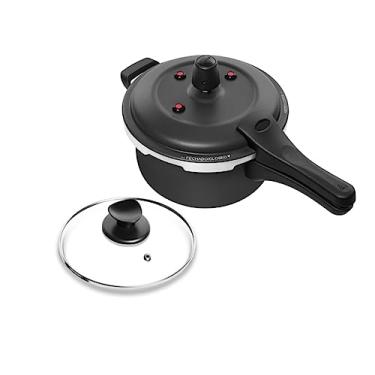 Imagem de Panela de Pressão Patolux Fecho Externo 3,0 Litros Antiaderente Preto Com Tampa Extra