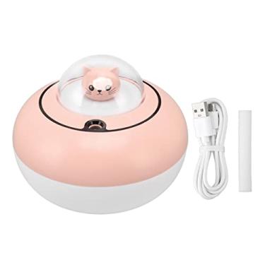 Imagem de Mini umidificador com luz colorida, escultura de gato fofo, portátil, silencioso, umidificador de ar para viagem, escritório, casa, plugue USB (rosa)