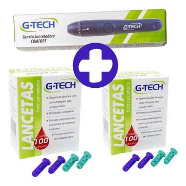 Imagem de Kit 200 Lancetas Glicose + Caneta Lancetadora Gtech Diabetes - G-Tech