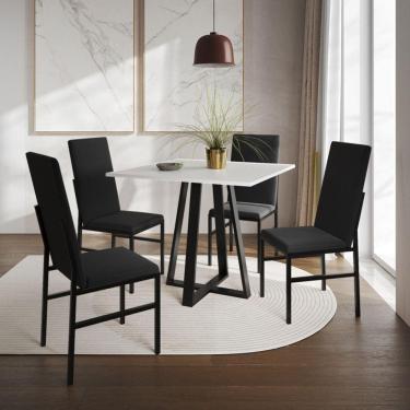 Imagem de Conjunto de Jantar Mesa Mônaco Premium 90cm Branca com 4 Cadeiras Estofadas Pretas  