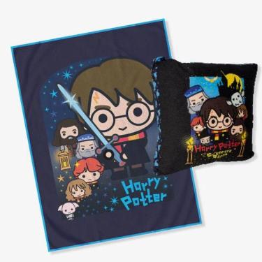 Imagem de Kit Almofada + Manta Harry Potter Azul Zonacriativa