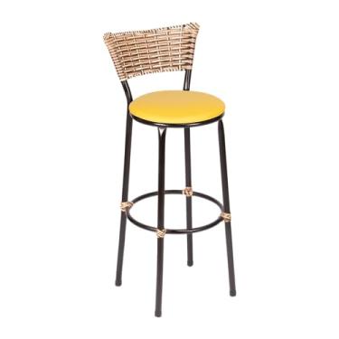 Imagem de Banqueta Alta Sua Casa Top Encosto Fixo Juncado Design Moderno Bancada Cozinha Americana (Junco Capuccino Mesclado, Amarelo)