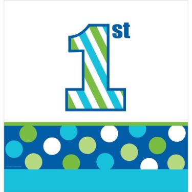 Imagem de Creative Converting Capa de mesa de plástico Celebrations, 122 x 223 cm, Sweet Stripes Boy azul/verde