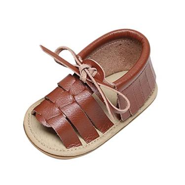 Imagem de Sandálias de água para meninos e meninas com bico aberto borlas sólidas sapatos primeiros andadores sapatos de verão meninas sandálias 3, Marrom, 18-24 Months Infant