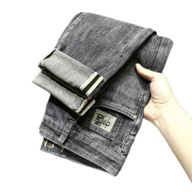 Imagem de Calça jeans calça jeans bordada jeans masculina alta elástica reta ajuste jeans tendência masculina, Preto, cinza, 29-30