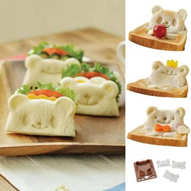 Imagem de Cortador de sanduíche para lancheira, animais de desenho animado, sanduíche, sapo, urso, panda, faça você mesmo, cortadores de sanduíche, torradas, molde de pão, kit de carimbos de biscoitos, máquina
