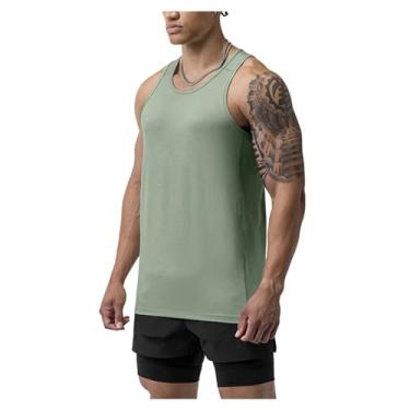 Imagem de Camiseta regata masculina com estampa de letras e gola redonda, malha respirável, costas nadador, Verde-claro, XXG