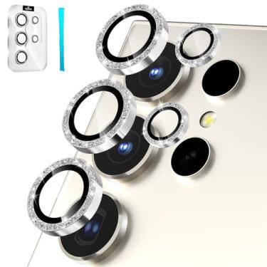 Imagem de imluckies [3+2 para Samsung Galaxy S24 Ultra Protetor de lente de câmera, [Bling Diamond] Anel de liga de alumínio de vidro temperado HD, película traseira para câmera S24u 5G 2024, glitter prata