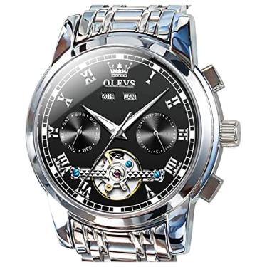 Imagem de OLEVS Self Winding Watches for Men Automatic Mechanical Tourbillon Stainless Steel Waterproof Luminous Luxury Dress Wrist Watches (Black)