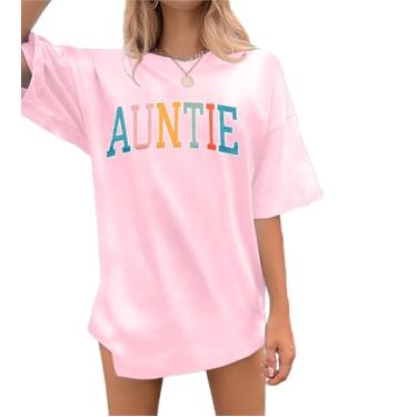 Imagem de Camiseta feminina Aunt Best Auntie para chá de bebê, anúncio do Dia das Mães, camisetas de manga curta, Rosa claro, P