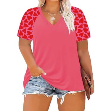Imagem de ForHailey Camisetas femininas com gola V e manga curta patchwork, rosa, 3G Plus Size