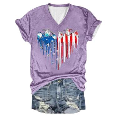 Imagem de Camisetas femininas 4th of July Memorial Day, roupas femininas patrióticas engraçadas estampadas, Roxa, XXG