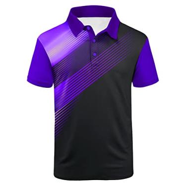 Imagem de SCODI Camisa polo de golfe masculina casual manga curta atlética gola redonda camiseta tênis, 045-preto roxo, 3G
