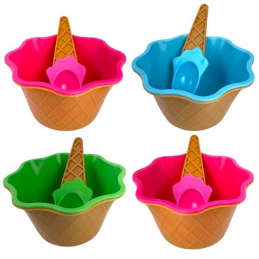 Imagem de Conjunto 4 Potes sorvete tigela com colher formato casquinha