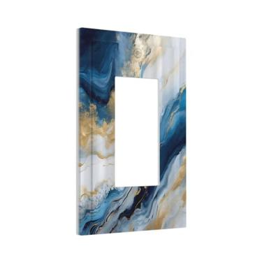 Imagem de Abstrato azul granito luxo aquarela mármore textura impressão 1 gangue balancim interruptor de luz capas decorativas exclusivas decoração decoração placa de parede placa de parede placa de interruptor GFCI para decoração de banheiro