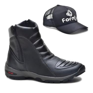 Imagem de Kit Bota Motociclista Masculino Cano Baixo Zíper Casual + Boné Preto