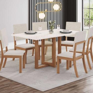 Imagem de Conjunto Sala Jantar Canto Reto 6 Cadeiras Kelly Espresso Móveis Marrom/Off White