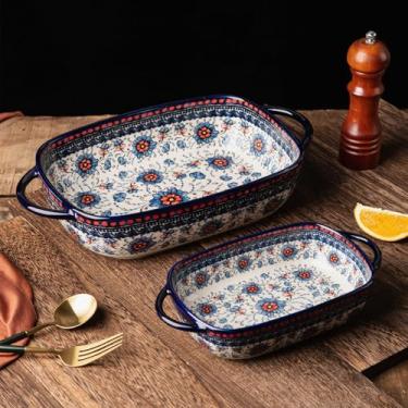 Imagem de Conjunto de utensílios de cozinha de porcelana, 2 unidades retangulares, assadeiras de lasanha para cozinhar, cozinha, caçarola, jantar de bolo, banquete e uso diário