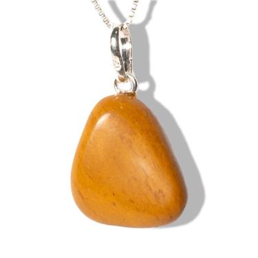 Imagem de Colar Pedra Natural de Jaspe Amarelo Rolado Pino Prata 950