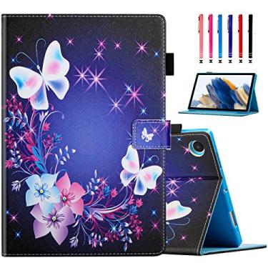 Imagem de MonsDirect Capa para Samsung Galaxy Tab A8 2022 de 10,5 polegadas, capa de couro PU com suporte, capa inteligente de hibernar com suporte de caneta para Galaxy Tab A8 de 10,5 polegadas [SM-X200/X205/X207], borboletas