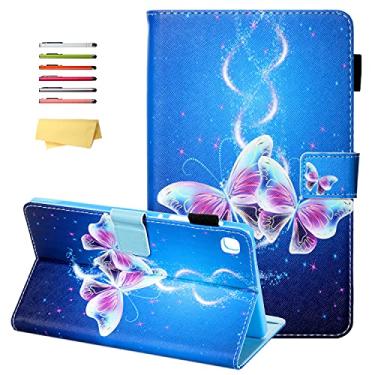 Imagem de UUcovers Capa para Samsung Galaxy Tab A7 Lite 8.7 (modelo SM-T225/T220) 2021 com bolsos para lápis, suporte magnético de couro PU à prova de choque, capa traseira de TPU macio, borboleta roxa com