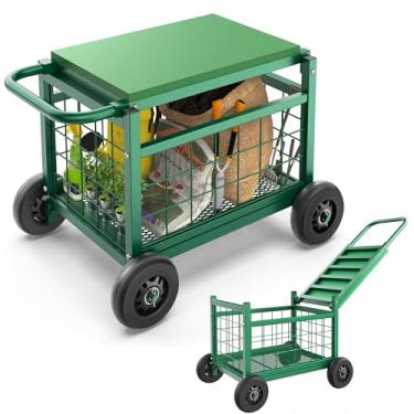 Imagem de FLINTER Assento de trabalho de jardim com rodinhas com rodas, carrinho de jardim resist...