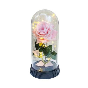 Imagem de Luminária A Rosa Encantada Salmão 20 Cm Base Preto Quente - Amor Lindo