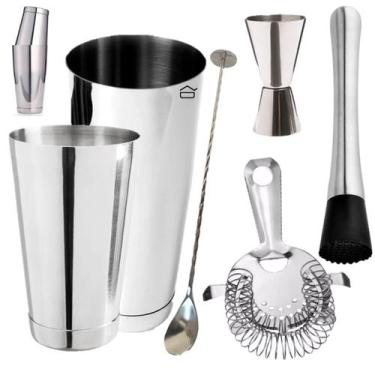 Imagem de Kit Barman Colher Bailarina Coqueteleira Profissional 6pç B9 - NLS