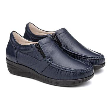 Imagem de Sapato Feminino Ortopédico Anabela Couro Zíper Conforto - Franca Brasi