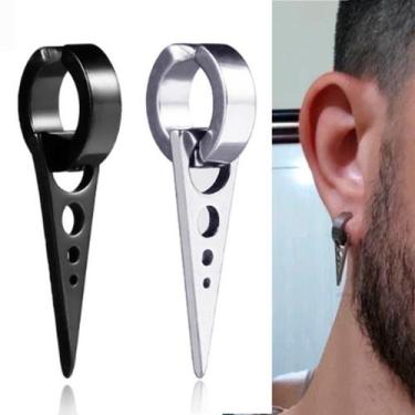 Imagem de brinco de pressão em aço inox prata preto Titânio Aço Triângulo Seta C