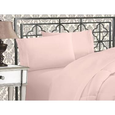 Imagem de Elegant Comfort Luxuoso conjunto de lençóis 1500 de microfibra de qualidade premium de hotel bordado de três linhas, mais macio, 4 peças, resistente a rugas e desbotamento, California King, rosa blush