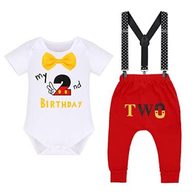 Imagem de IBTOM CASTLE Suspensórios para bebês meninos, fantasia extravagante de primeiro aniversário de bolo, gravata borboleta, orelha de rato, adereços para fotografia, Branco - My 2nd Birthday, 18-24 Meses